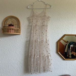 Mesh champagne see-through midi dress gold stars